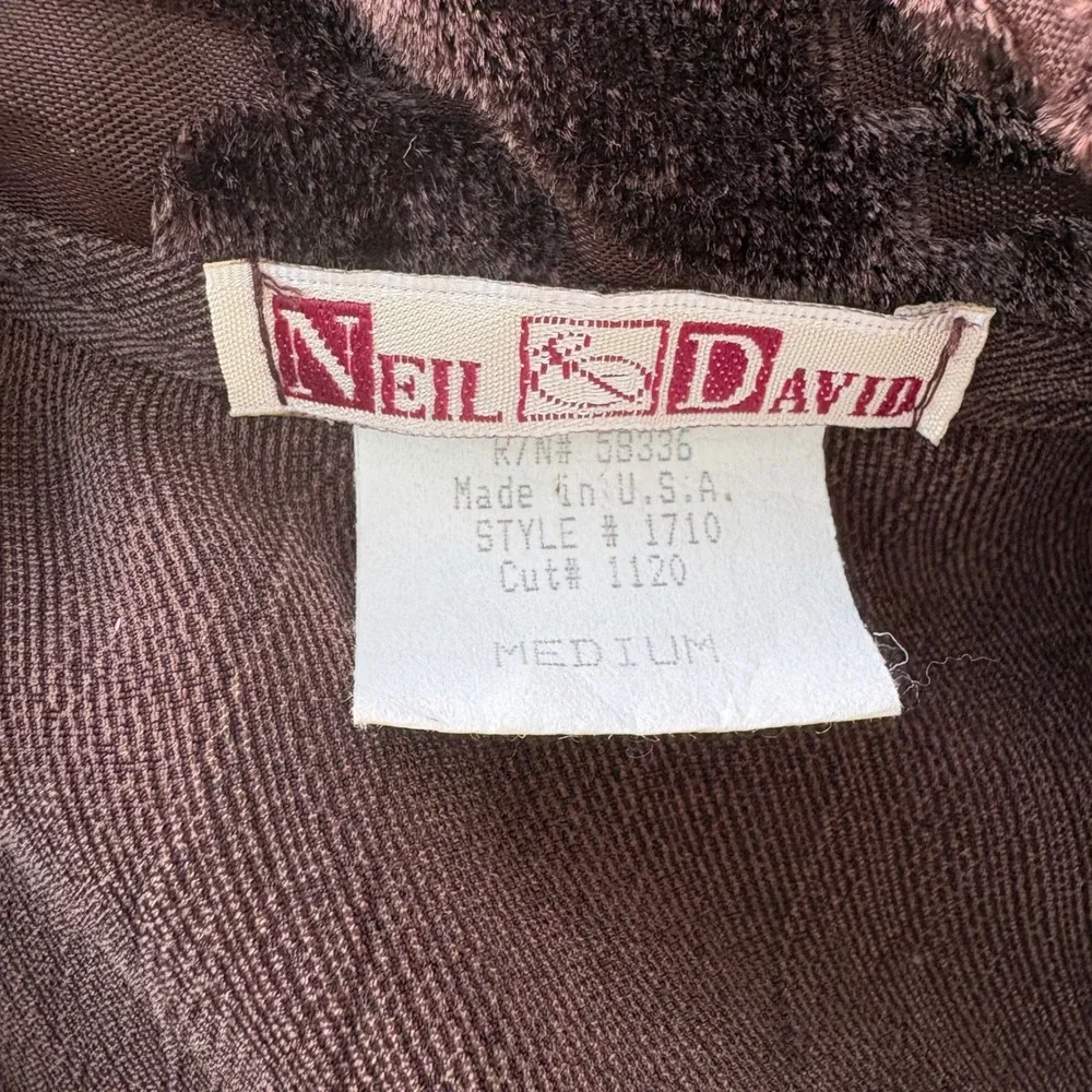VTG 90s Neil David Patchwork Shirt M Brown Velvet Burnout Silk Blend Artsy Tunic - Picture 9 of 11